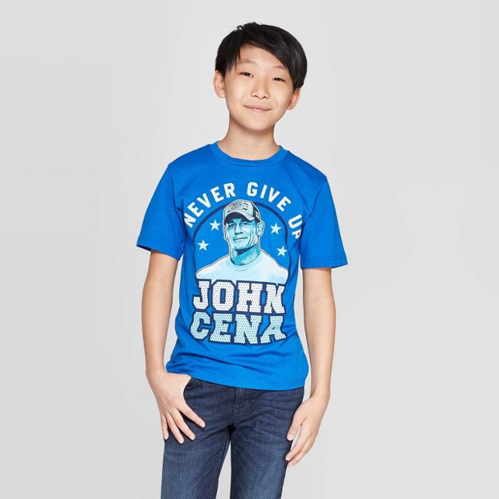 Boys' Wwe John Cena Never Give Up Short Sleeve T-shirt - Dark Blue