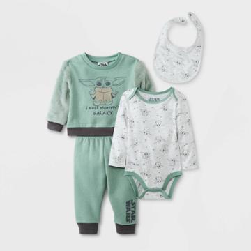 Star Wars: The Mandalorian Baby Boys' 4pc Star Wars The Mandalorian Sherpa Bodysuit - Newborn, Black/gray/green