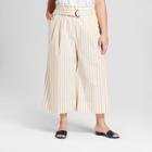 Women's Plus Size Striped Wide Leg Paperbag Crop Pants - Who What Wear Tan/white 1x, Tan/white