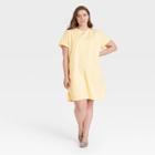 Women's Plus Size Elbow Sleeve Knit T-shirt Dress - A New Day Light Yellow