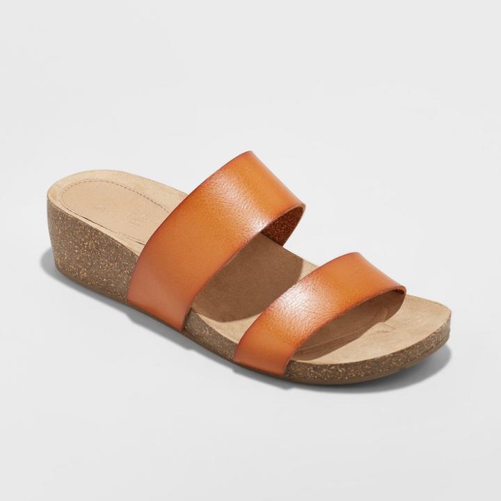 Women's Kerryl Wide Width Wedge Footbed Slide Sandals - Universal Thread Cognac (red) 7.5w,