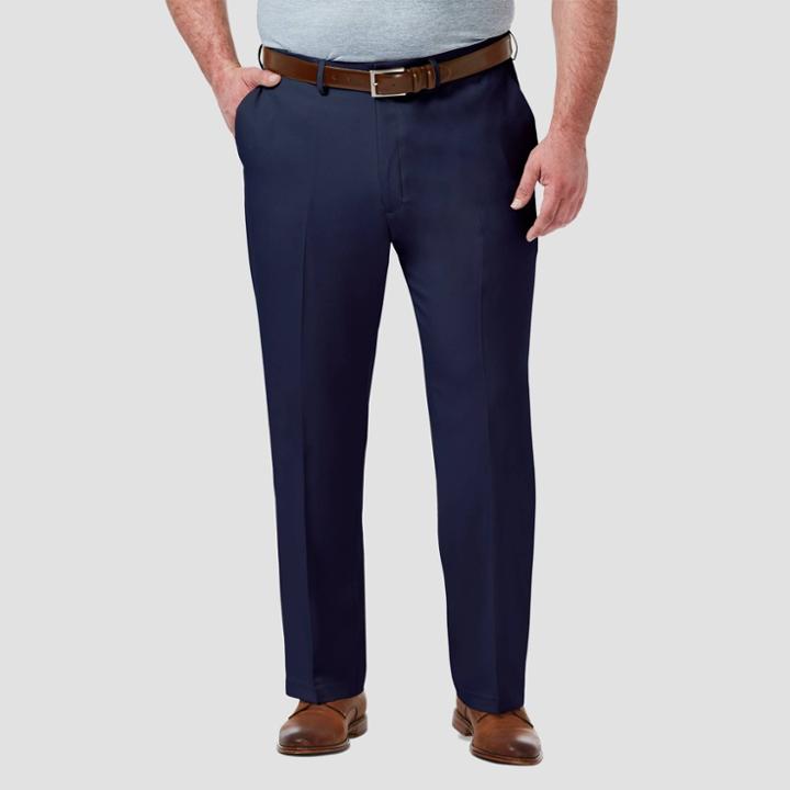 Haggar Men's Big & Tall Premium Comfort 4-way Stretch Classic Fit Flat Front Dress Pants - Blue