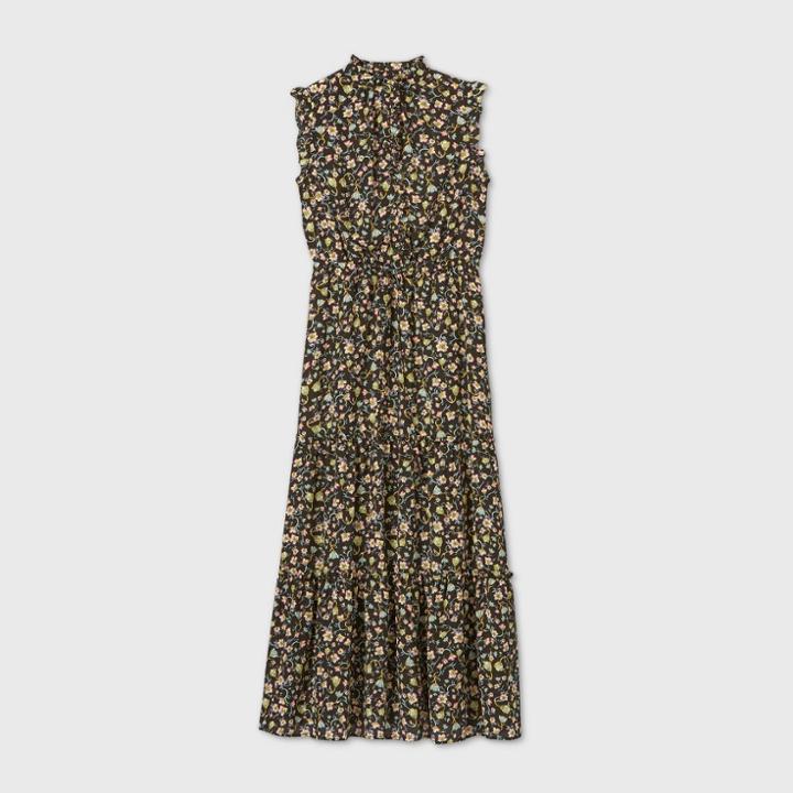 Women's Floral Print Short Sleeve Femme Ruffle Dress - Who What Wear Black