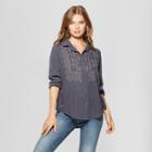 Women's Long Sleeve Embroidered Button-down - Knox Rose Gray