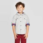 Toddler Boys' Nep Flannel Long Sleeve Button-down Shirt With Hood - Cat & Jack Gray 2t, Toddler Boy's