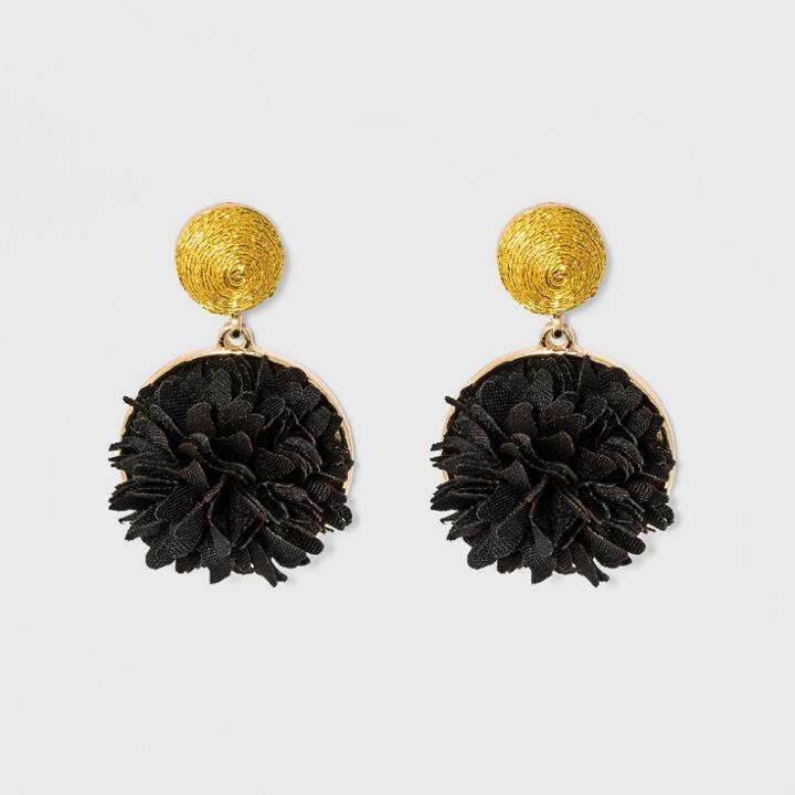 Fabric Flower Drop Earrings - A New Day Black/gold