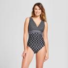 Women's Shirred Cup Size One Piece - Merona Black Print 34c, Black/white
