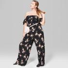 Women's Plus Size Floral Flutter Sleeve Cold Shoulder Jumpsuit - Wild Fable Black