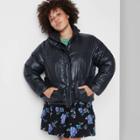 Women's Plus Size Cropped Retro Puffer Jacket - Wild Fable Black