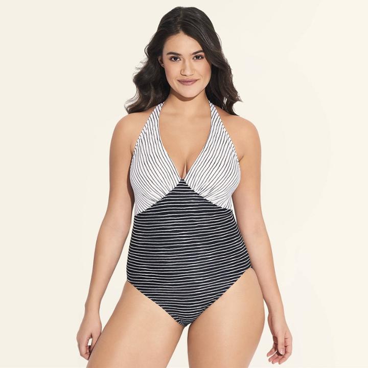 Women's Slimming Control One Piece Swimsuit - Beach Betty By Miracle Brands Black/white