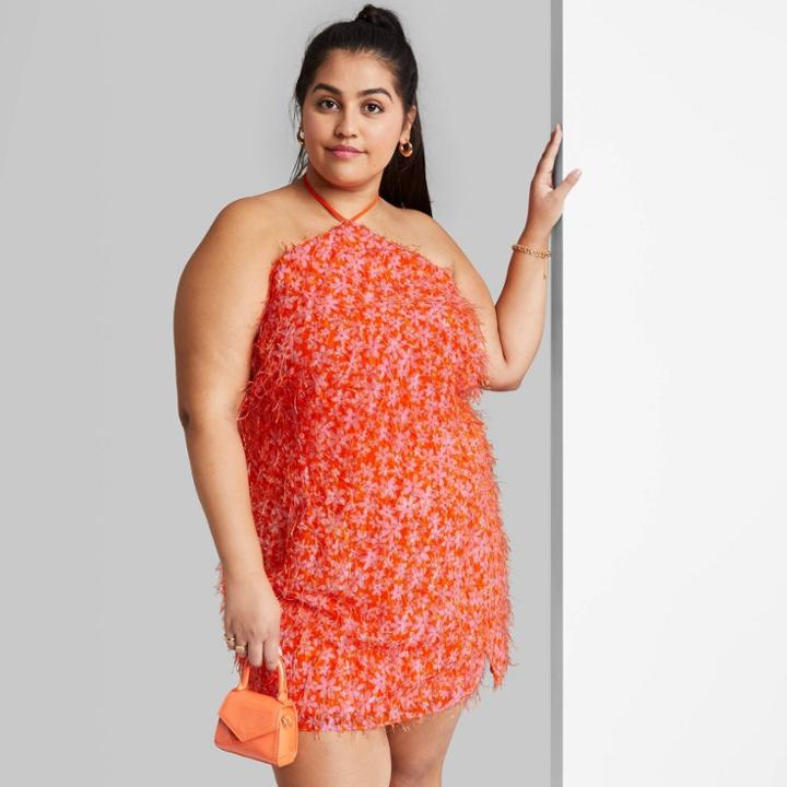 Women's Plus Size Sleeveless Side Slit Bodycon Dress - Wild Fable Orange Floral