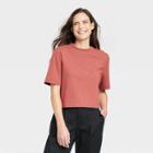 Women's Elbow Sleeve Boxy Cropped T-shirt - A New Day Rust
