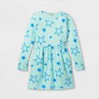 Girls' Printed Long Sleeve Knit Dress - Cat & Jack Light Blue