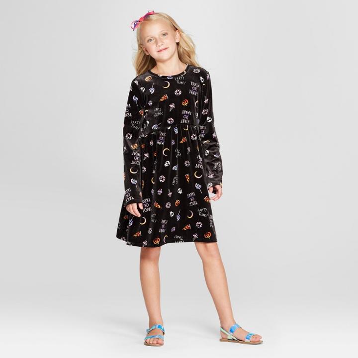Girls' Halloween Velvet Dress - Art Class Black