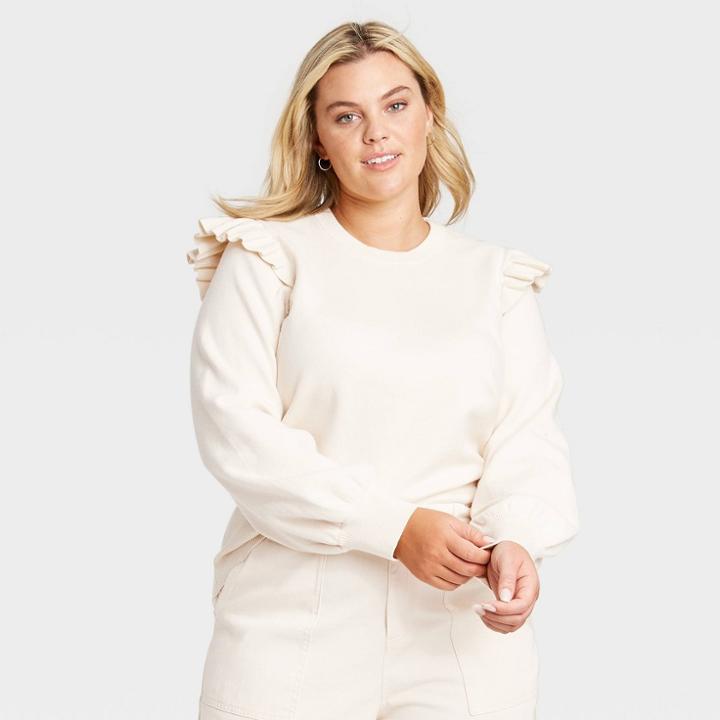 Women's Plus Size Crewneck Pullover Sweater - Who What Wear Cream