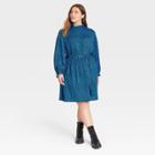 Women's Plus Size Long Sleeve A-line Dress - Who What Wear Dark Blue Floral