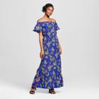 Women's Floral Print Cold Shoulder Maxi Dress - Merona Blue
