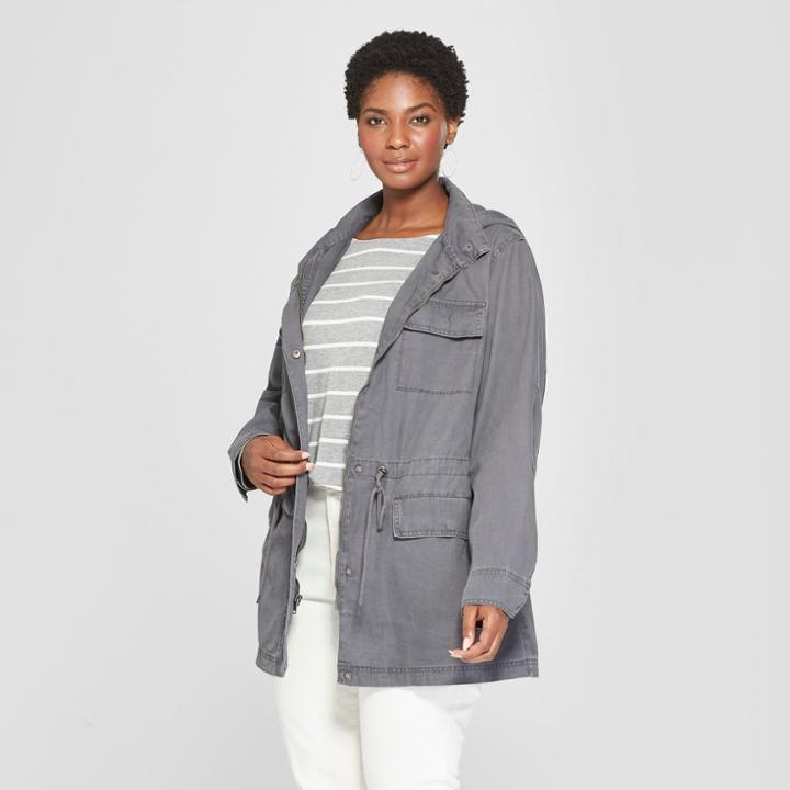 Women's Plus Size Utility Anorak Jacket - Ava & Viv Gray X