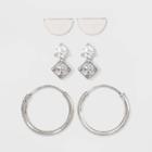 Sterling Silver With Cubic Zirconia Half Circle Modern And Endless Hoop Earring Set 3pc - A New Day Silver, Women's,