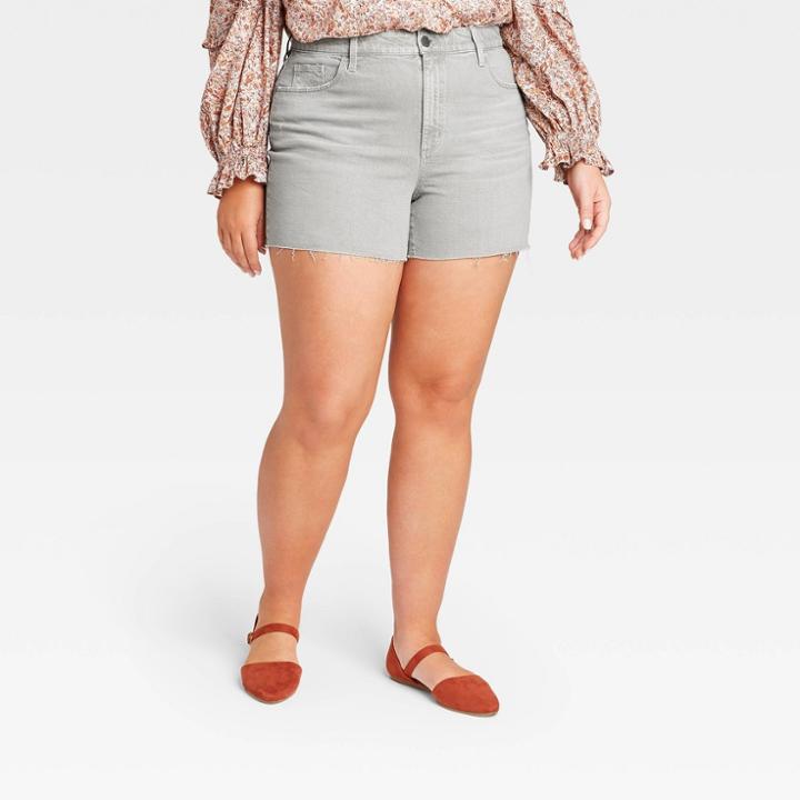 Women's Plus Size High-rise Midi Jean Shorts - Universal Thread Washed Olive 14w, Washed Green