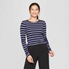 Women's Striped Long Sleeve Fitted Crew T-shirt - A New Day Navy/white (blue/white)