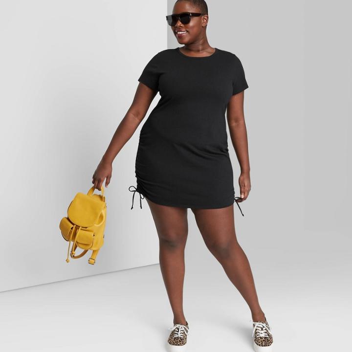 Women's Plus Size Short Sleeve Ruched Side Bodycon Dress - Wild Fable Black