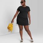 Women's Plus Size Short Sleeve Ruched Side Bodycon Dress - Wild Fable Black