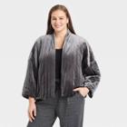 Women's Plus Size Quilted Velvet Duster Jacket - A New Day Gray