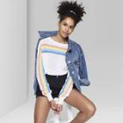Women's Striped Long Sleeve Rainbow Pullover Sweater - Wild Fable White