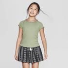 Girls' Lettuce Edge Short Sleeve Rib T-shirt - Art Class Green