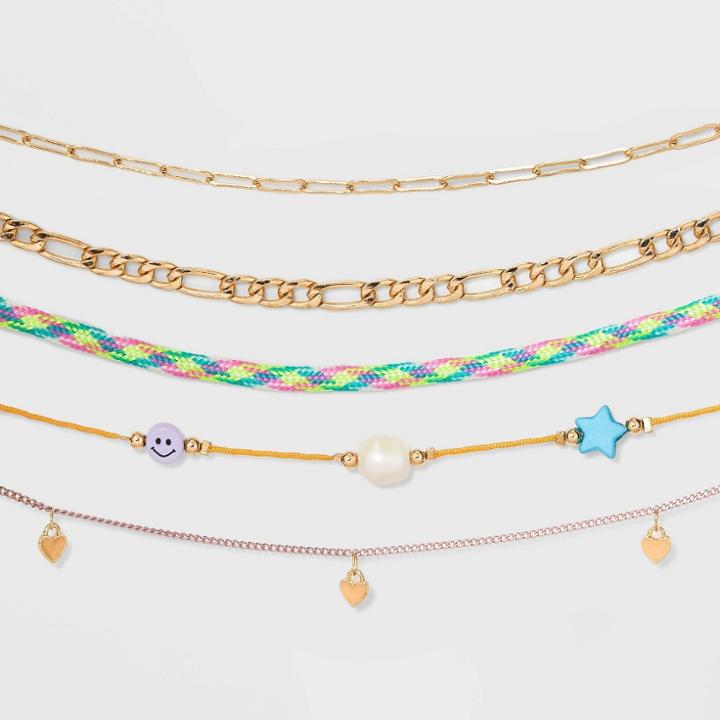 Mixed Bead Choker Set 5pc - Wild Fable , Gold/red/white