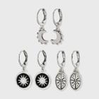 Trio Silver Moon Sun Starburst Huggie Hoop Earring Set - Wild Fable