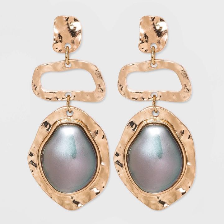 Organic Textured Charm With Simulated Pearl Cabochon Drop Earrings - A New Day Gray
