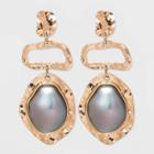 Organic Textured Charm With Simulated Pearl Cabochon Drop Earrings - A New Day Gray