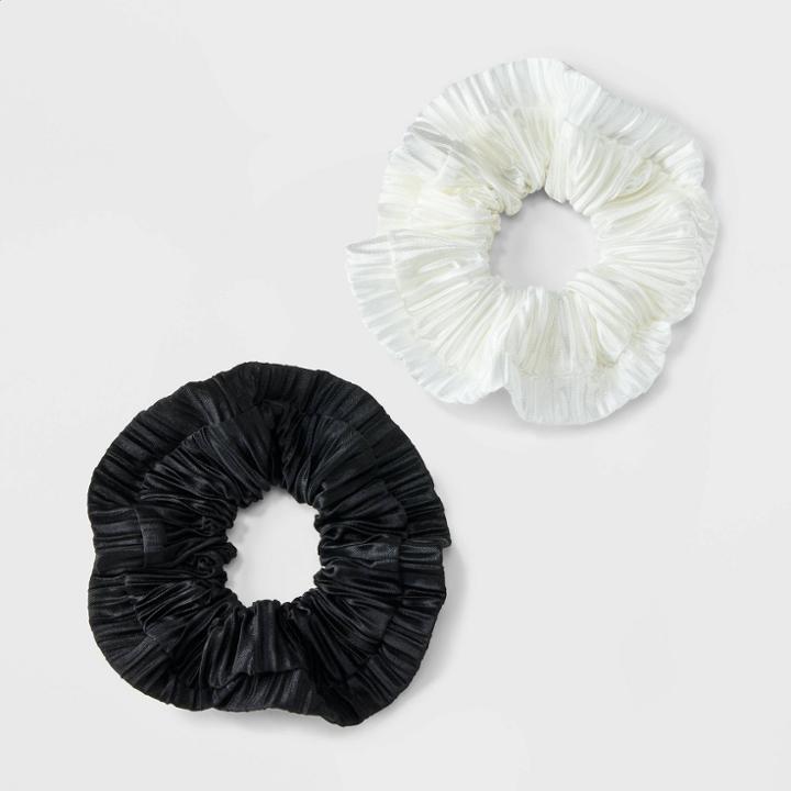 Pleated Hair Twisters 2pk - A New Day Black/white