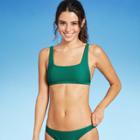 Women's Textured Square Neck Bralette Bikini Top - Shade & Shore Evergreen