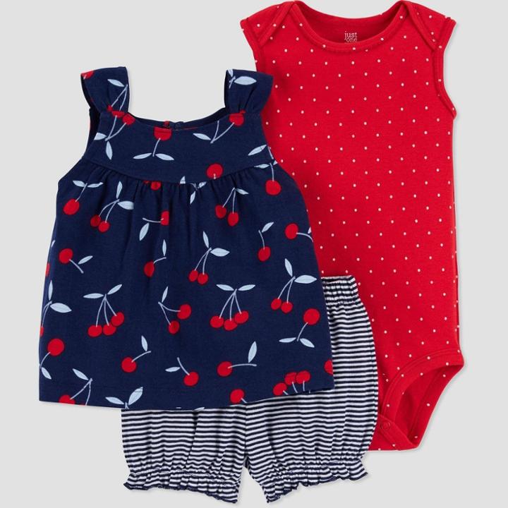 Carter's Just One You Baby Girls' Cherry Top & Bottom Set - Navy Newborn, Red/blue