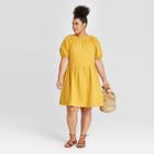Women's Plus Size Short Sleeve Smocked Gauze Dress - Universal Thread Yellow 1x, Women's,