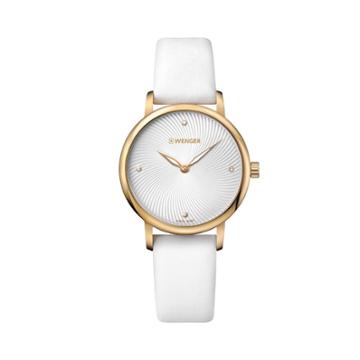 Women's Wenger Urban Donnissima - Swiss Made - Gold Pvd White Dial Satin Strap Watch - White