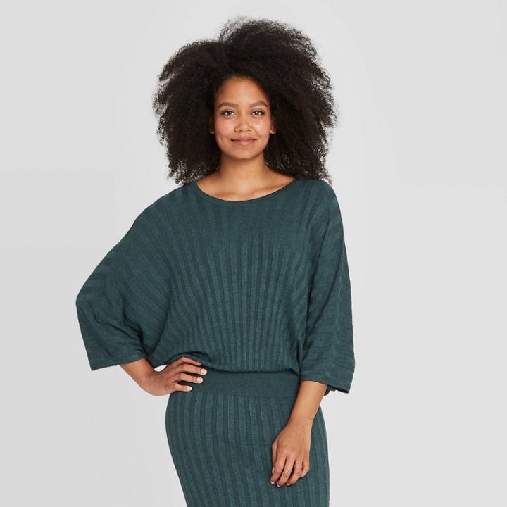 Women's Dolman 3/4 Sleeve Scoop Neck Sweatshirt - Prologue Green