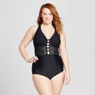 Costa Del Sol Women's Plus Size Crochet One Piece - Black X