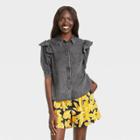 Women's Ruffle Elbow Sleeve Button-down Shirt - Who What Wear Black