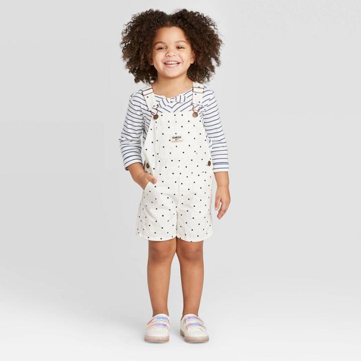 Oshkosh B'gosh Toddler Girls' Polka Dot Shortall - White 12m, Toddler Girl's