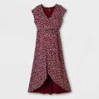 Short Sleeve Wrap Maternity Dress - Isabel Maternity By Ingrid & Isabel Burgundy Leopard Print Xs, Red