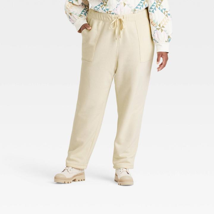Women's Plus Size High-rise Fleece Jogger Pants - Universal Thread Cream