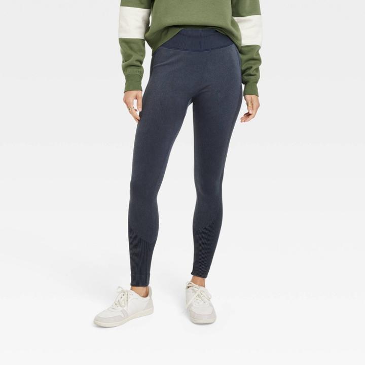 Women's High Waisted Ribbed Contrast Seamless Leggings - Universal Thread Blue