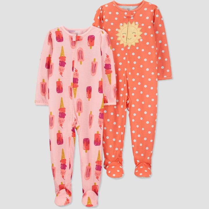 Baby Girls' 2pk Sun/ice Cream Footed Pajama - Just One You Made By Carter's Pink