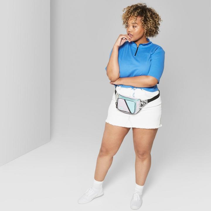 Women's Plus Size Short Sleeve Quarter Zip Boxy T-shirt - Wild Fable Blue