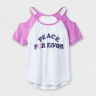 Grayson Social Girls' 'peace Por Favor' Cold Shoulder Short Sleeve T-shirt - Pink