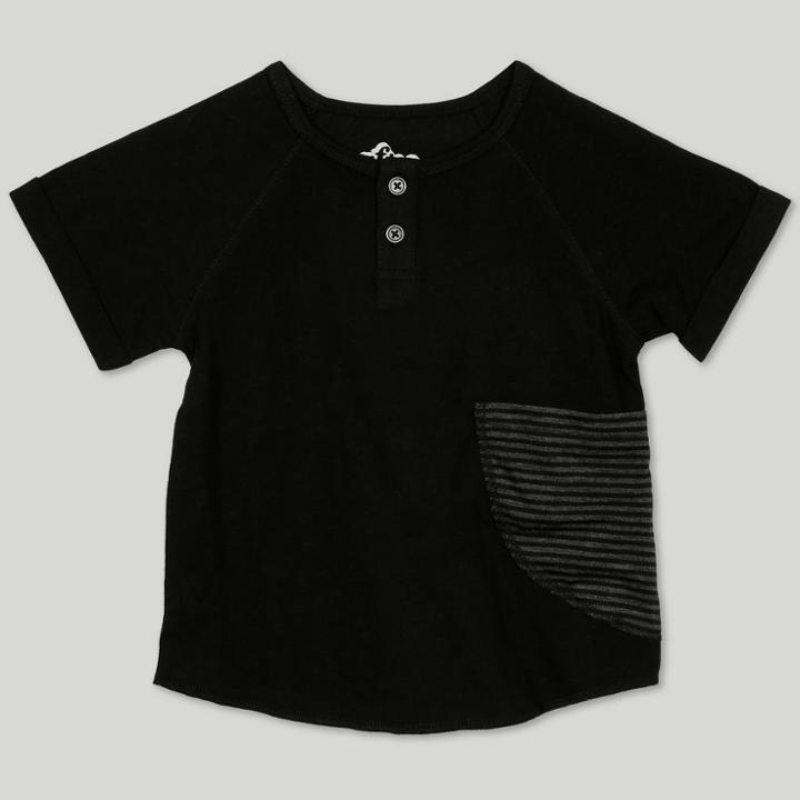 Afton Street Toddler Boys' Short Sleeve Raglan Henley - Black